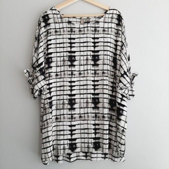 PENNINGTONS | Cold Shoulder Light Checkered Top B&W Sz 3X - Picture 2 of 9